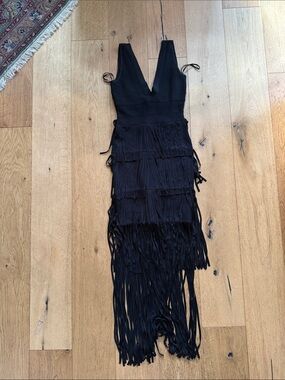 Herve Leger Black Fringe Midi Dress